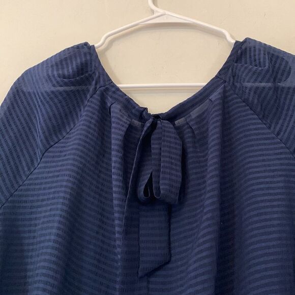 a.n.a blue sheer short sleeve blouse Tie back Size L - Picture 5 of 6
